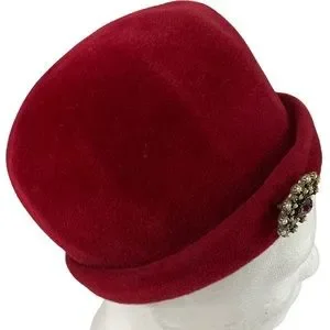 Vintage 1940s Fur Velour European Maroon Winter Fashion Hat Rhinestone Pin Union Vintage 1940s Fur Velour European Maroon Winter Fashion Hat  main image 4